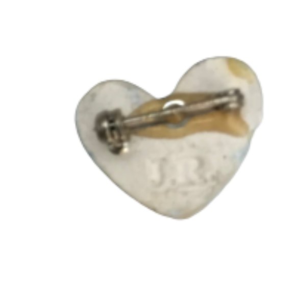 Vintage Blue Puffy Glaze Clay Heart Brooch - Picture 3 of 3